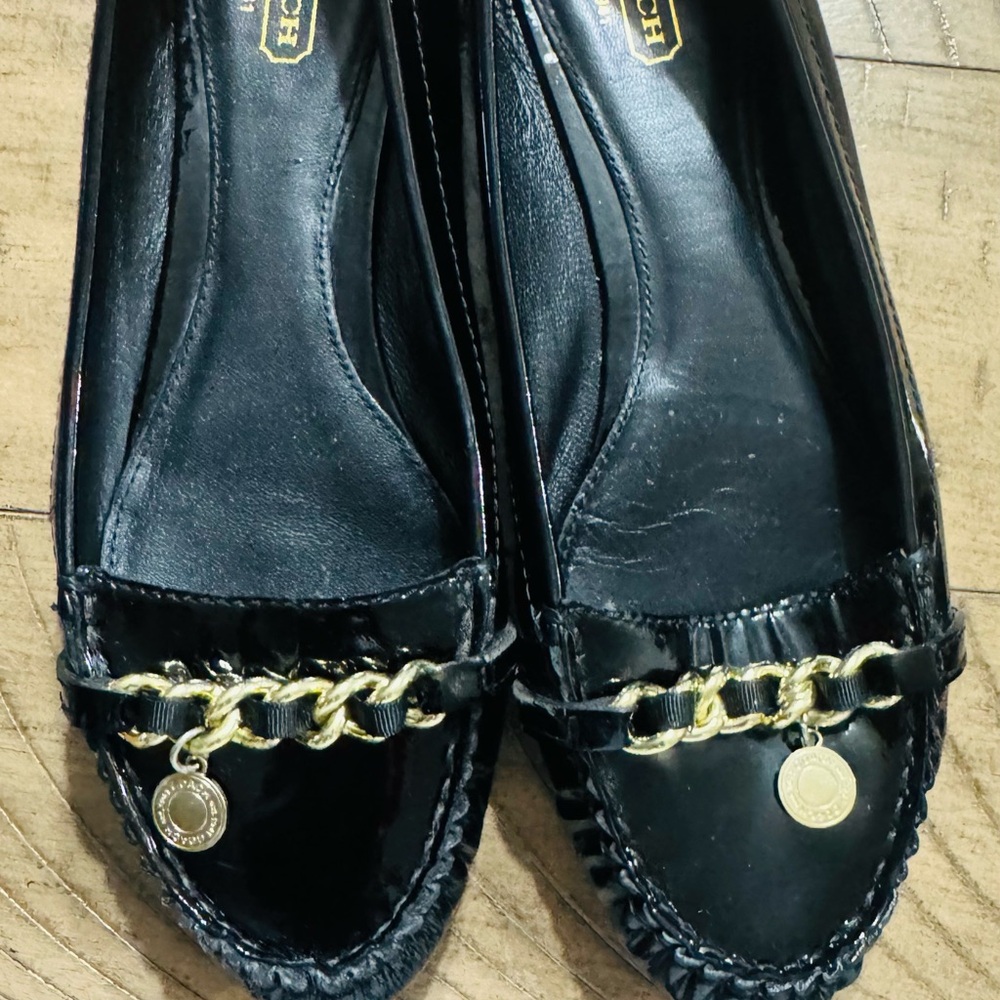 Coach-Black Leather Loafers with Gold Chain by Coach(used)